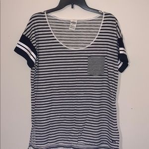 PINK scoop neck black & white stripped Tshirt